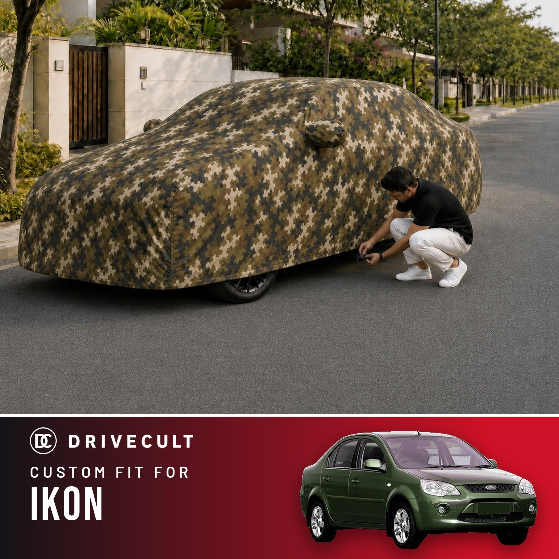 Ford Ikon DriveCult Phantom custom-fit waterproof car body cover