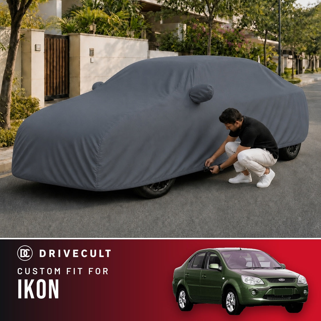 Ford Ikon DriveCult Titan custom-fit waterproof car body cover
