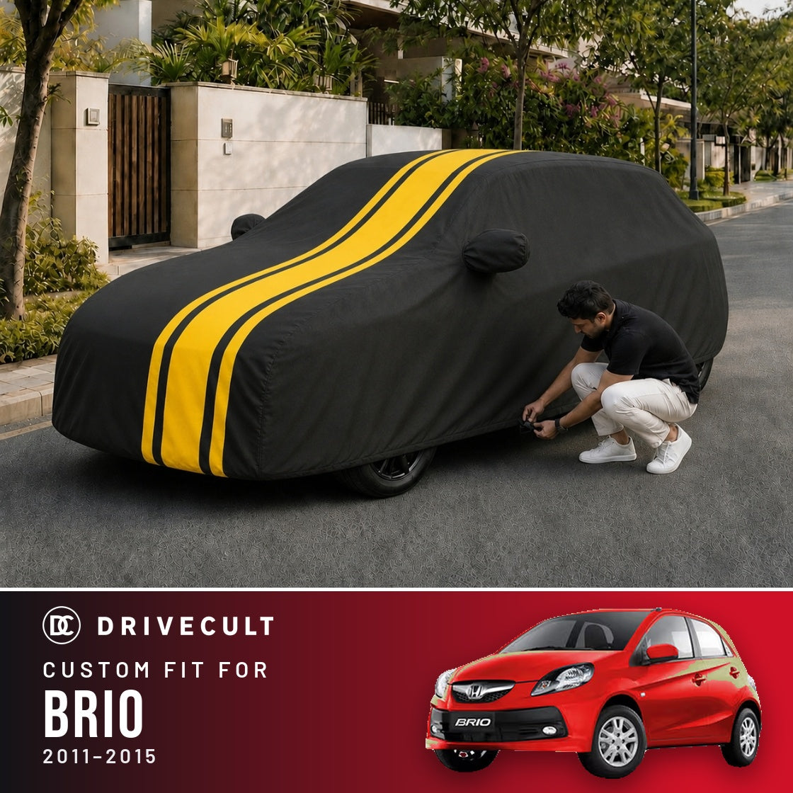 Honda Brio 2011-2015 DriveCult Blaze custom-fit waterproof car body cover