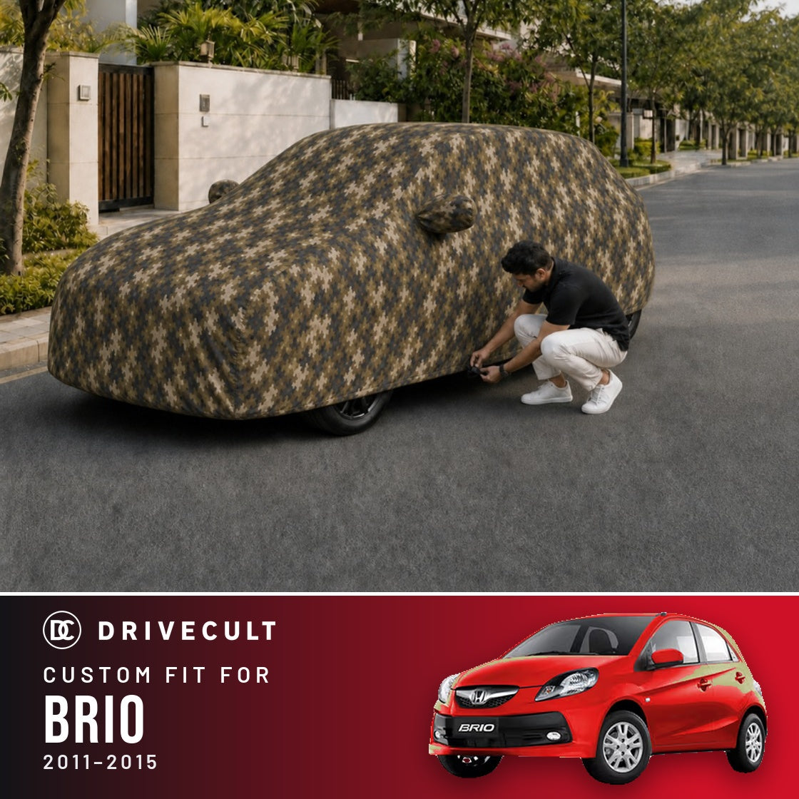 Honda Brio 2011-2015 DriveCult Phantom custom-fit waterproof car body cover