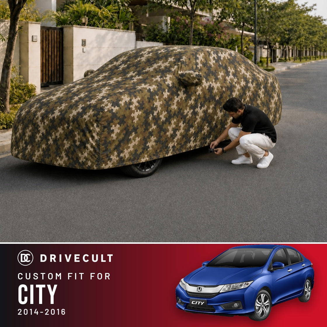 Honda City 2014-2016 DriveCult Phantom custom-fit waterproof car body cover