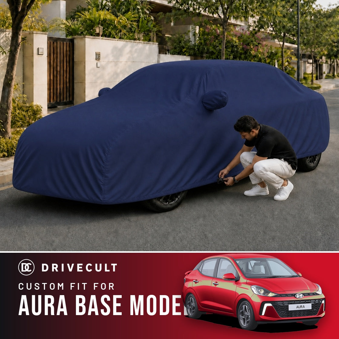 Hyundai Aura Base Model DriveCult Storm custom-fit waterproof car body cover