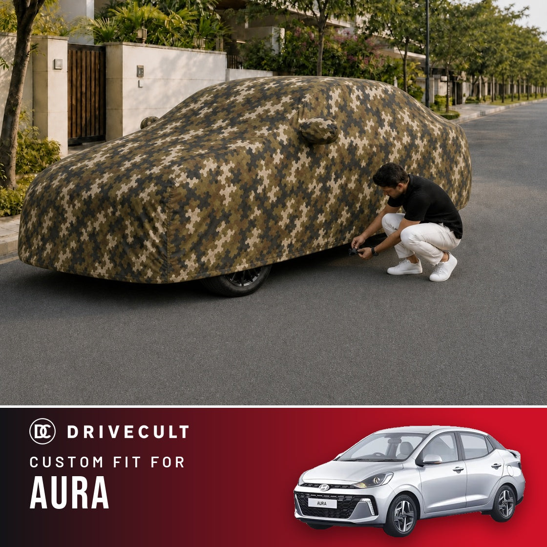 Hyundai Aura DriveCult Phantom custom-fit waterproof car body cover