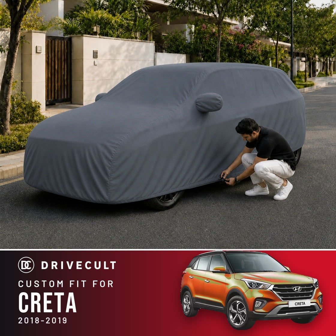 Hyundai Creta 2018-2019 DriveCult Titan custom-fit waterproof car body cover