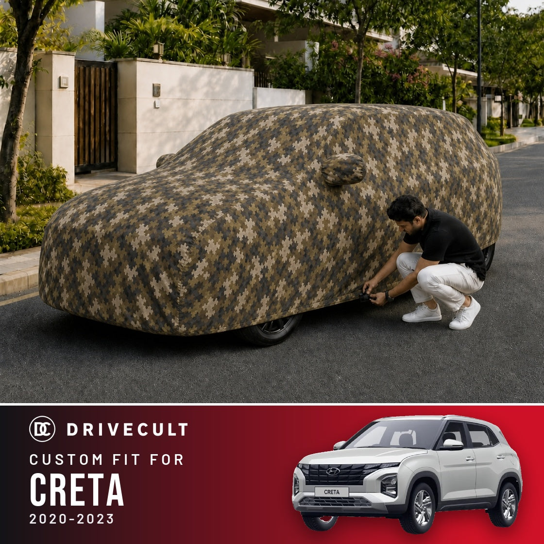 Hyundai Creta 2020-2023 DriveCult Phantom custom-fit waterproof car body cover