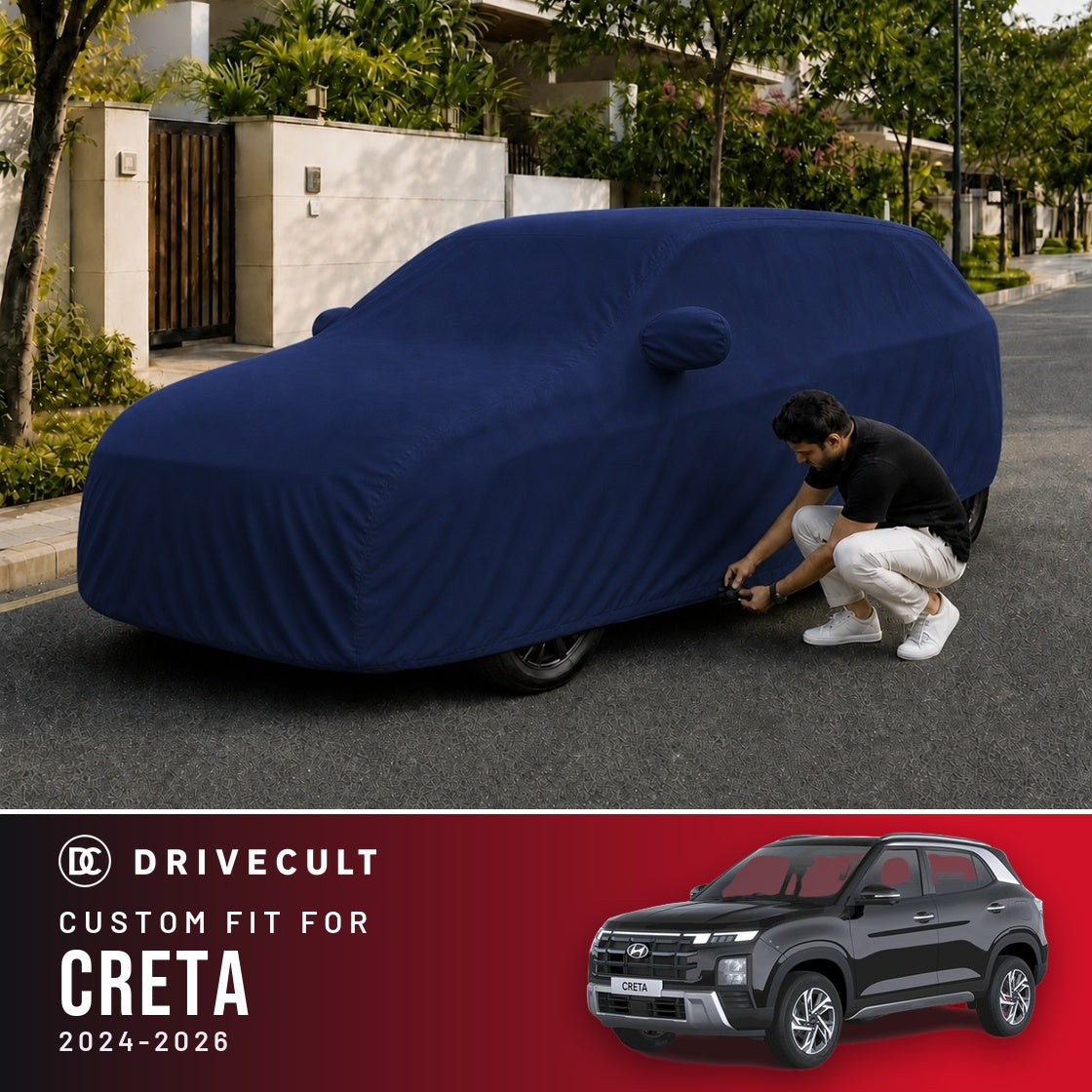 Hyundai Creta 2024-2026 DriveCult Storm custom-fit waterproof car body cover