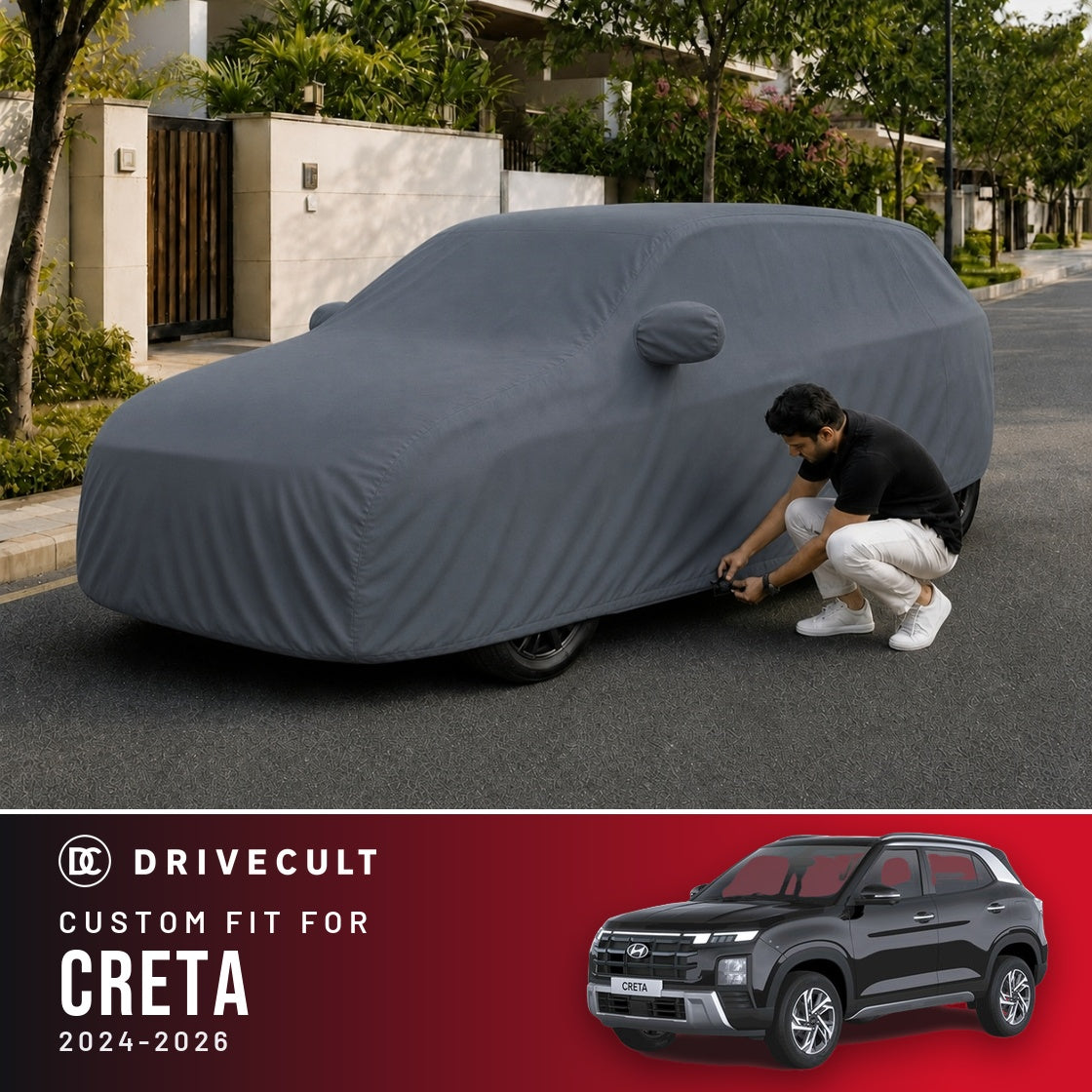 Hyundai Creta 2024-2026 DriveCult Titan custom-fit waterproof car body cover