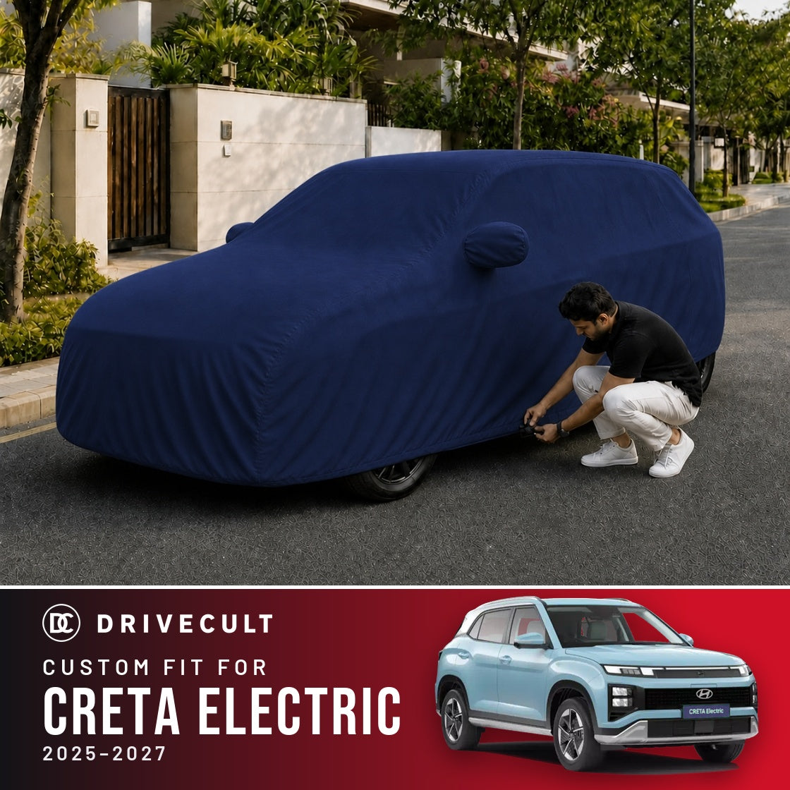 Hyundai Creta Electric 2025-2027 DriveCult Storm custom-fit waterproof car body cover
