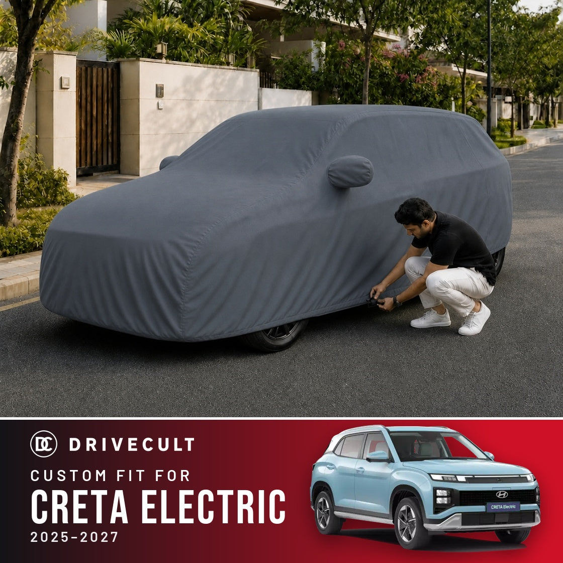 Hyundai Creta Electric 2025-2027 DriveCult Titan custom-fit waterproof car body cover
