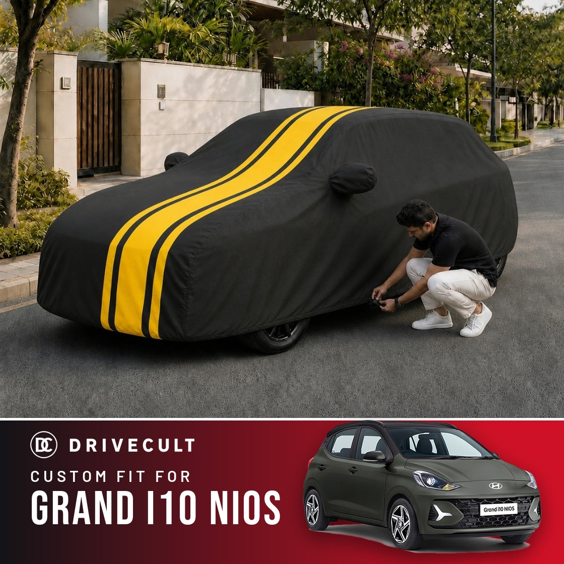Hyundai Grand i10 Nios DriveCult Blaze custom-fit waterproof car body cover