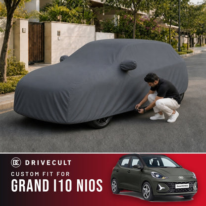 Hyundai Grand i10 Nios DriveCult Titan custom-fit waterproof car body cover