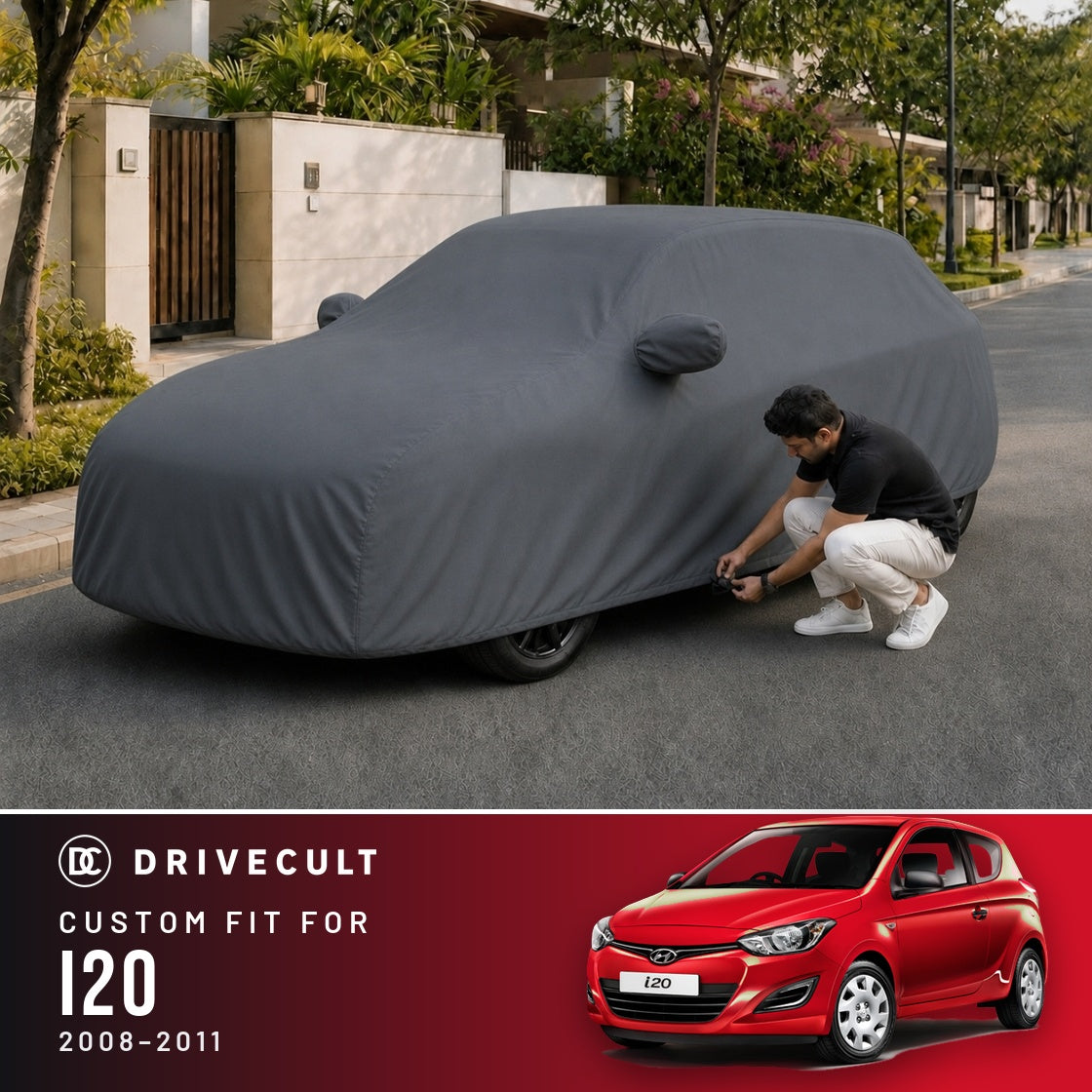 Hyundai i20 2008-2011 DriveCult Titan custom-fit waterproof car body cover