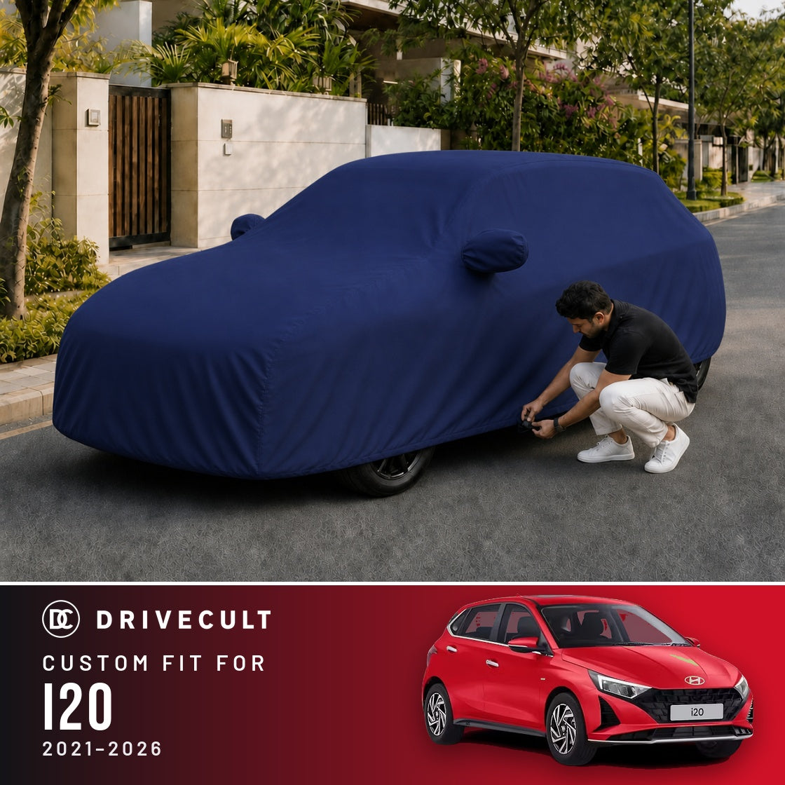 Hyundai i20 2021-2026 DriveCult Storm custom-fit waterproof car body cover