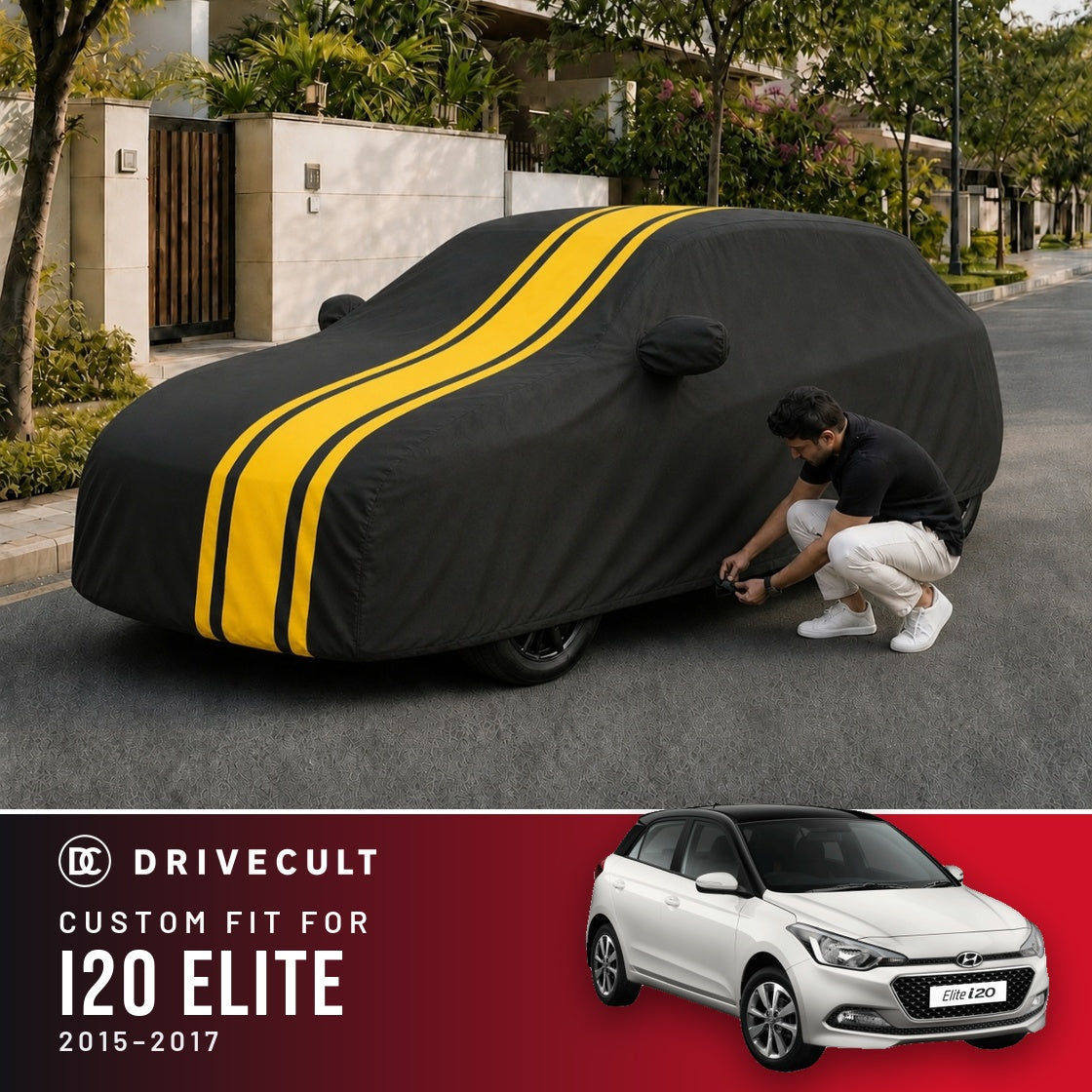 Hyundai i20 Elite 2015-2017 DriveCult Blaze custom-fit waterproof car body cover