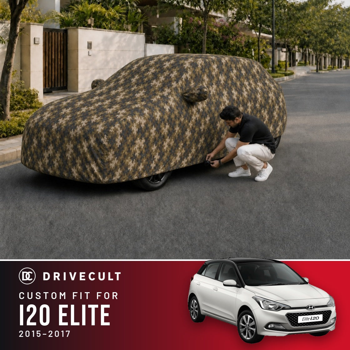 Hyundai i20 Elite 2015-2017 DriveCult Phantom custom-fit waterproof car body cover