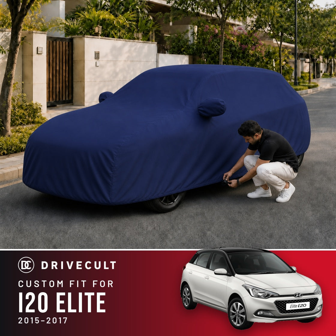 Hyundai i20 Elite 2015-2017 DriveCult Storm custom-fit waterproof car body cover