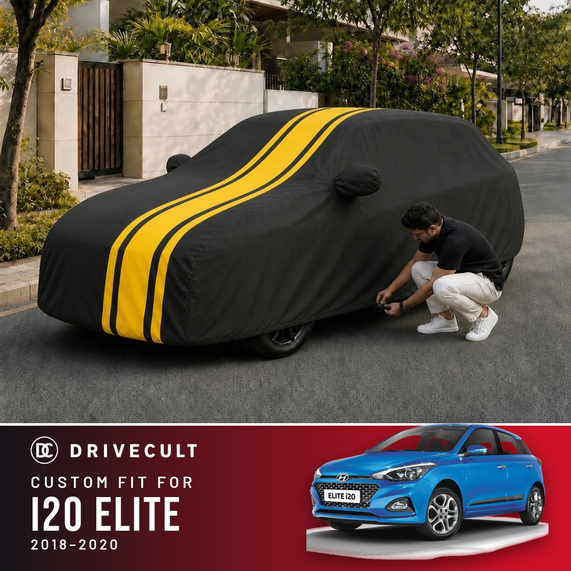 Hyundai i20 Elite 2018-2020 DriveCult Blaze custom-fit waterproof car body cover