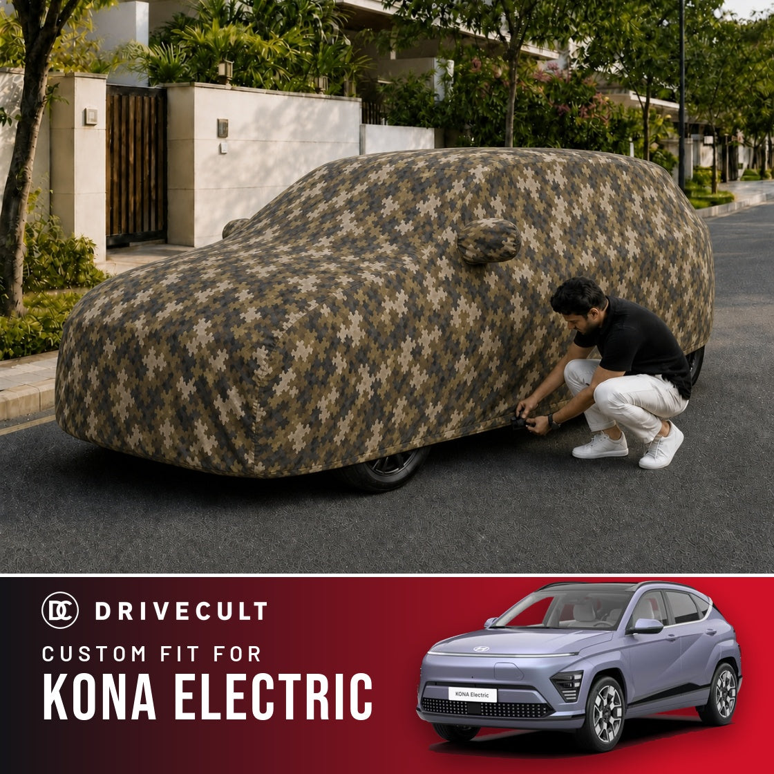 Hyundai Kona Electric DriveCult Phantom custom-fit waterproof car body cover