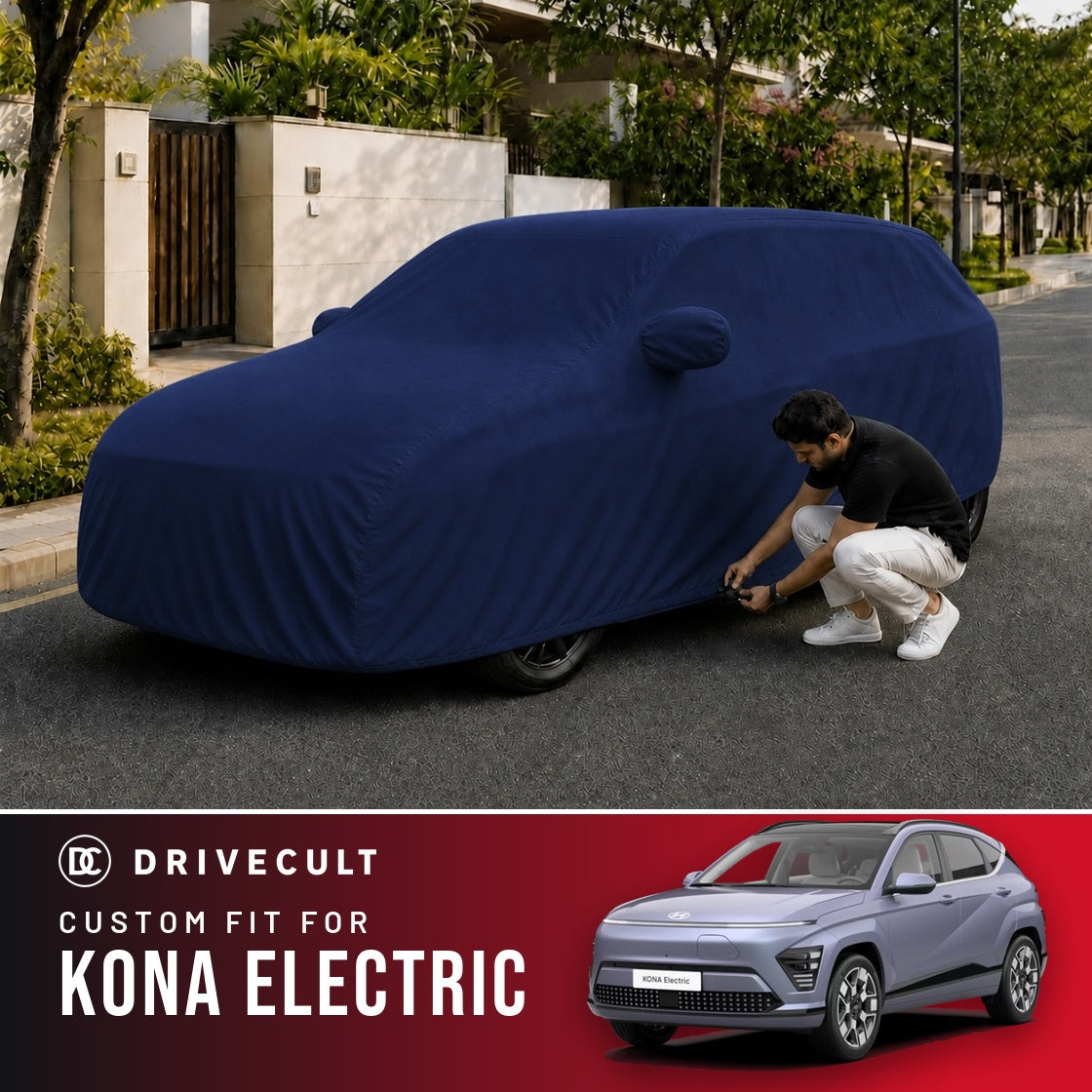 Hyundai Kona Electric DriveCult Storm custom-fit waterproof car body cover