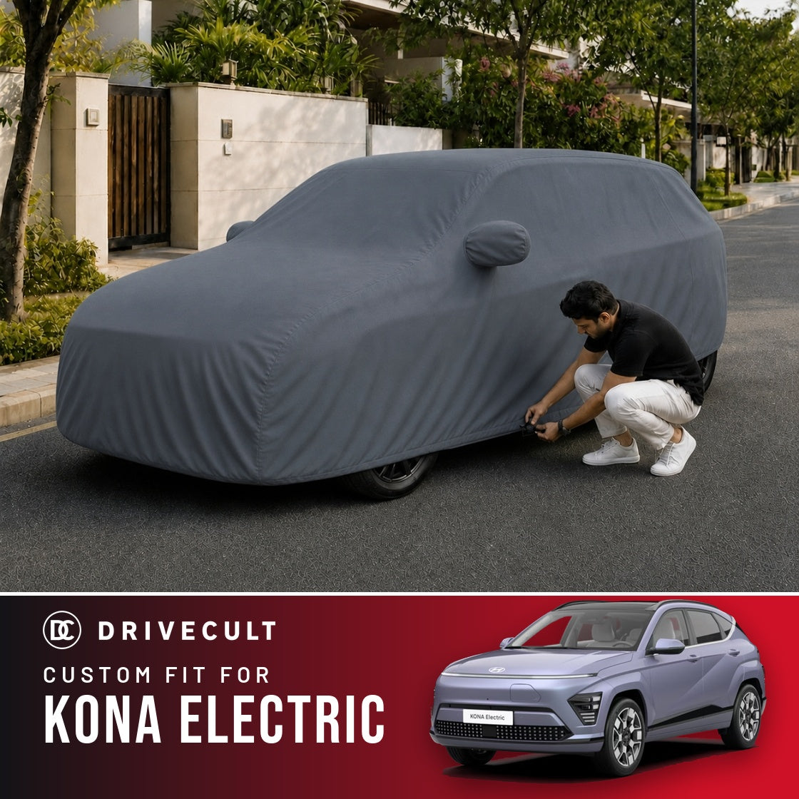 Hyundai Kona Electric DriveCult Titan custom-fit waterproof car body cover