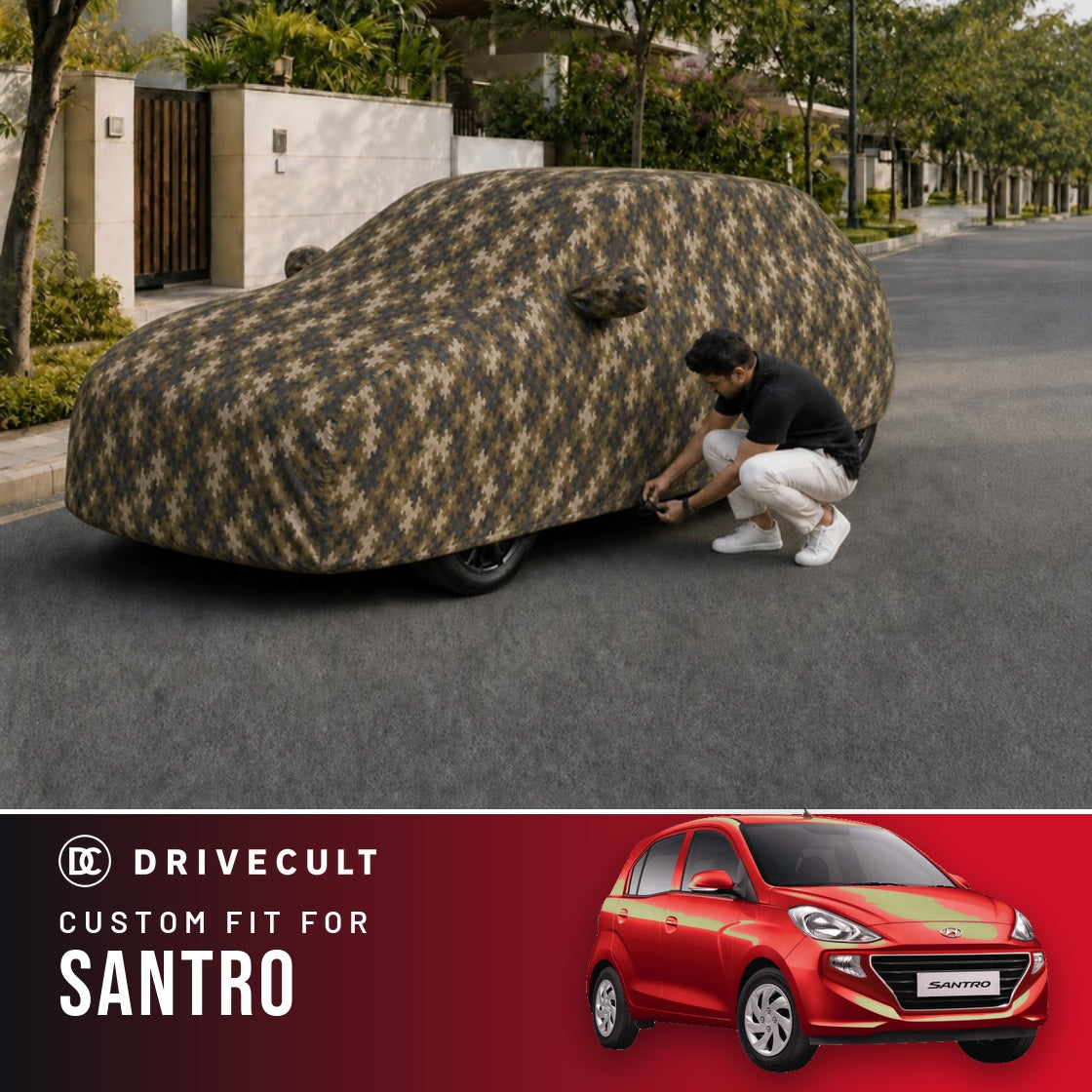 Hyundai Santro 2018-2020 DriveCult Phantom custom-fit waterproof car body cover
