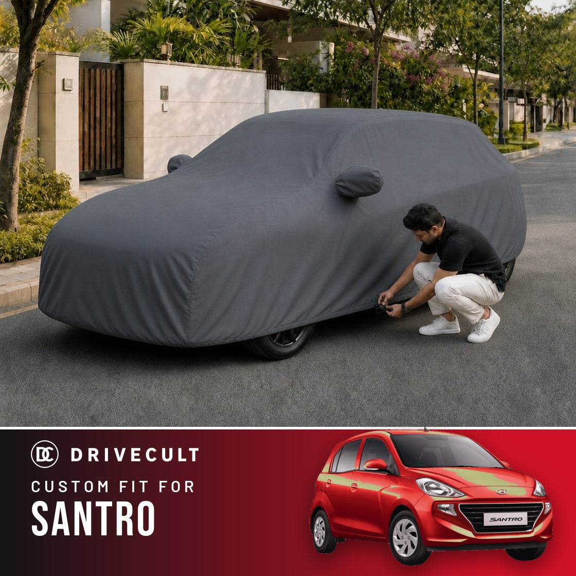Hyundai Santro 2018-2020 DriveCult Titan custom-fit waterproof car body cover