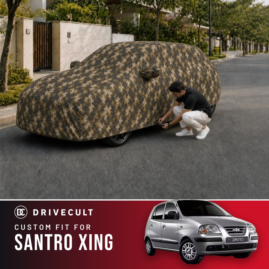 Hyundai Santro Xing DriveCult Phantom custom-fit waterproof car body cover