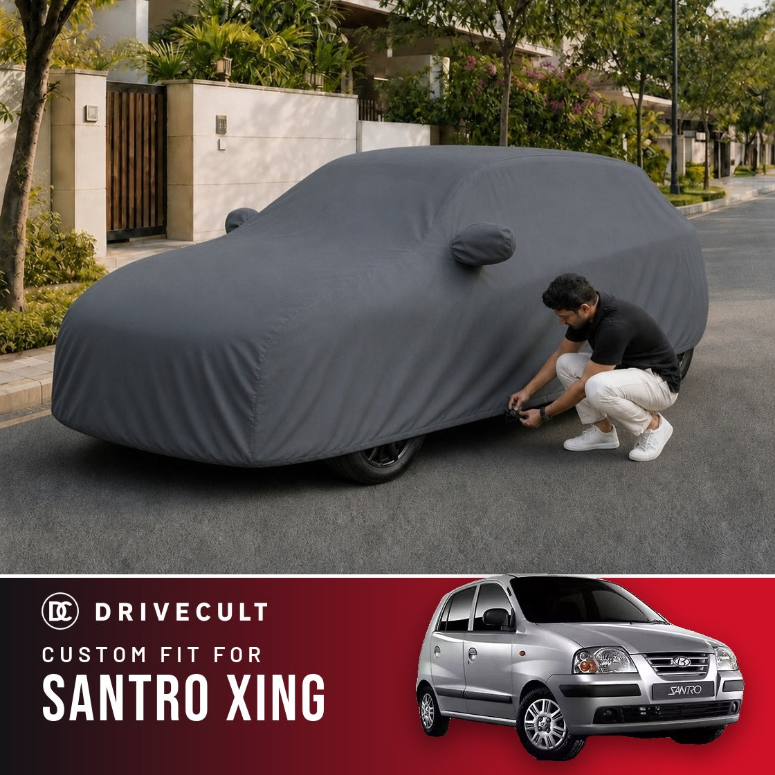 Hyundai Santro Xing DriveCult Titan custom-fit waterproof car body cover
