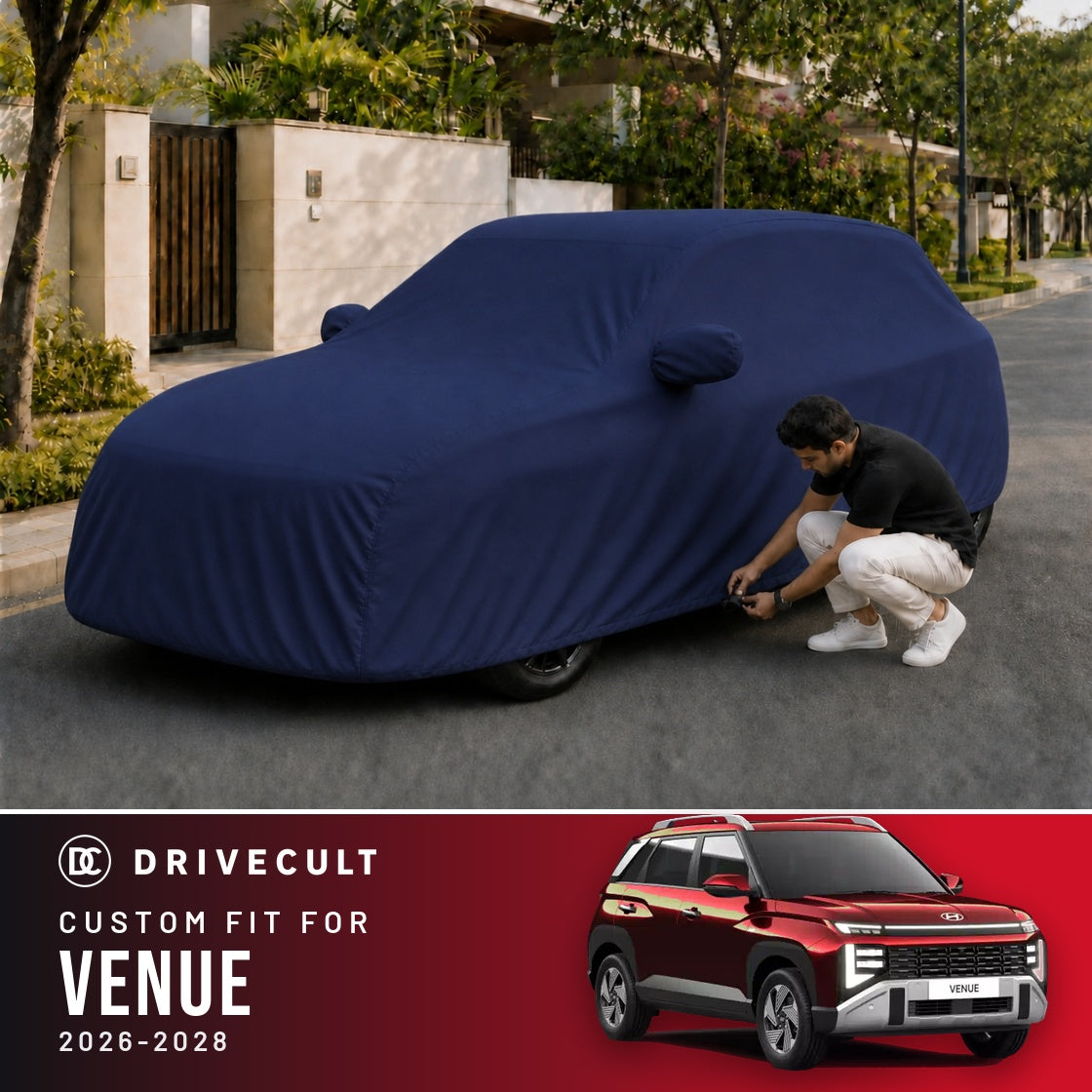 Hyundai Venue 2026-2028 DriveCult Storm custom-fit waterproof car body cover