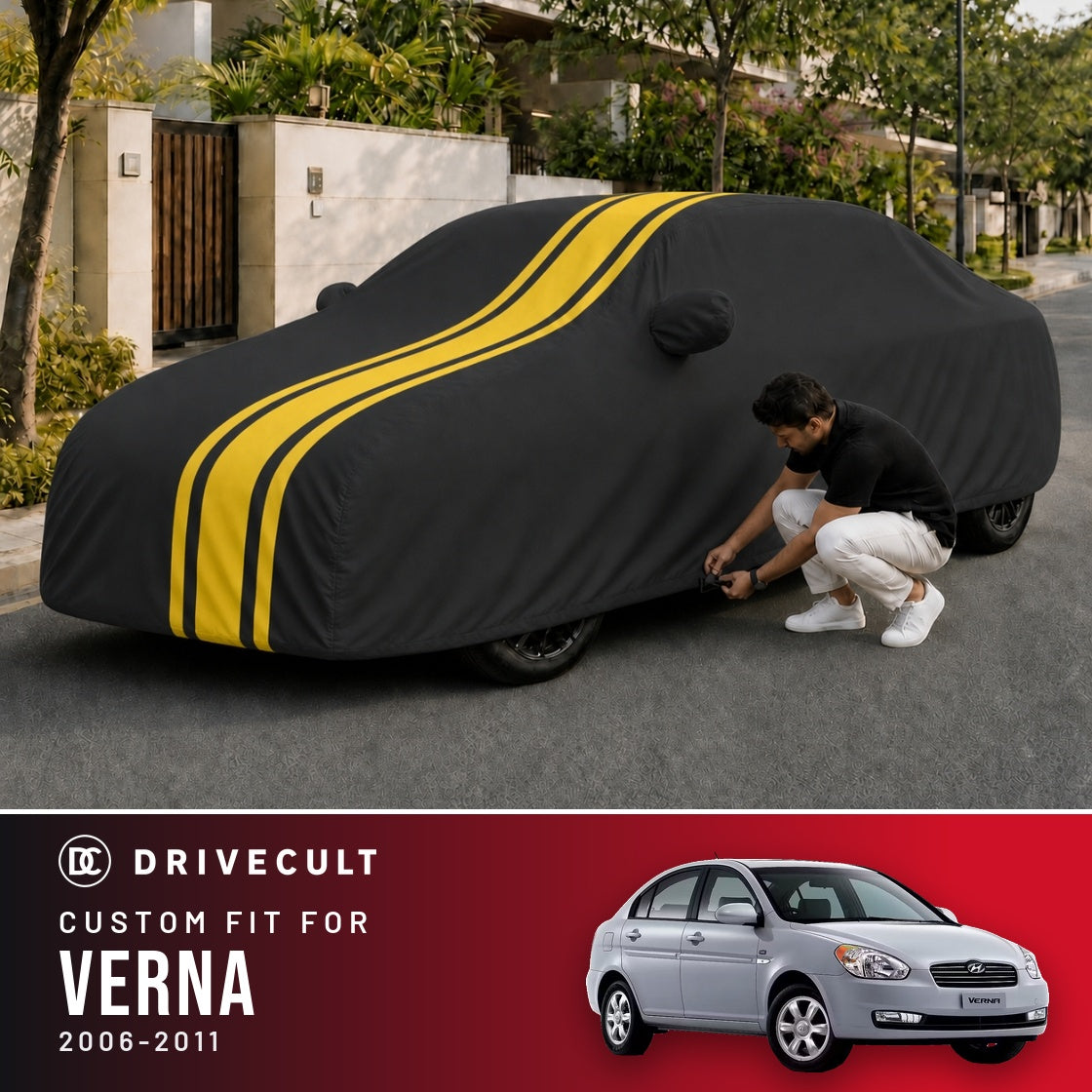 Hyundai Verna 2006-2011 DriveCult Blaze custom-fit waterproof car body cover