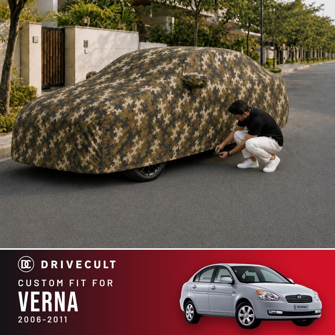 Hyundai Verna 2006-2011 DriveCult Phantom custom-fit waterproof car body cover