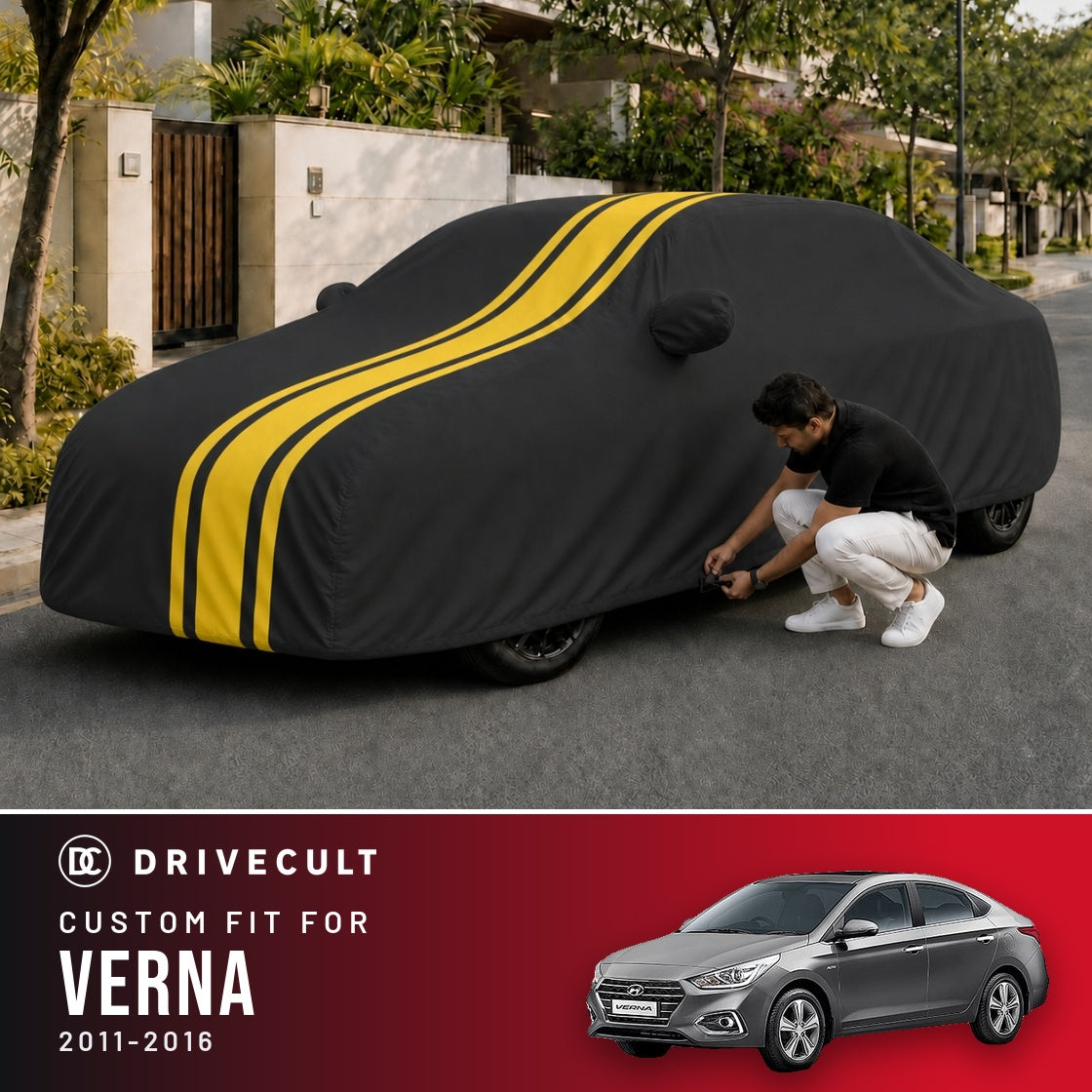Hyundai Verna 2011-2016 DriveCult Blaze custom-fit waterproof car body cover