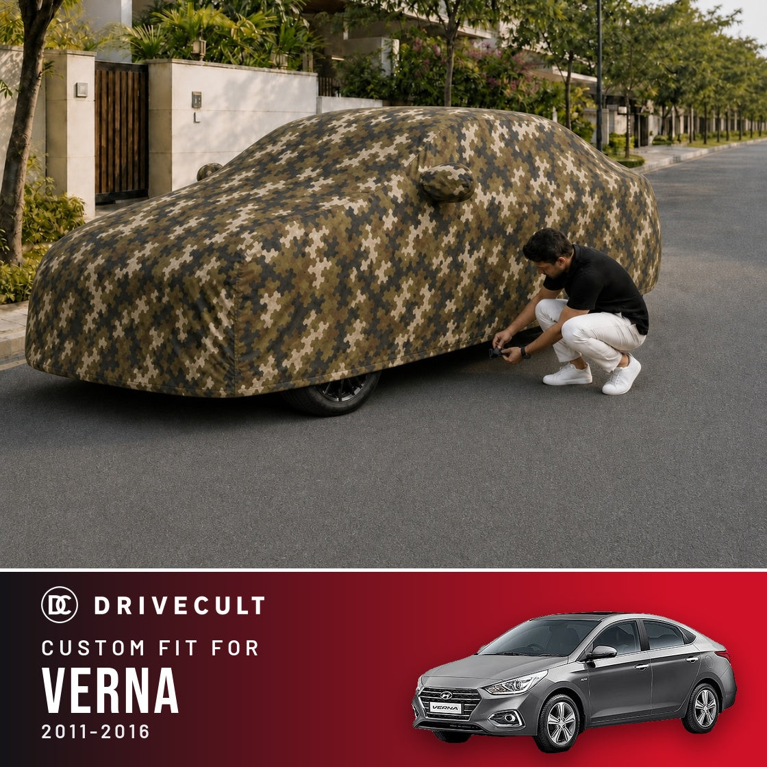 Hyundai Verna 2011-2016 DriveCult Phantom custom-fit waterproof car body cover