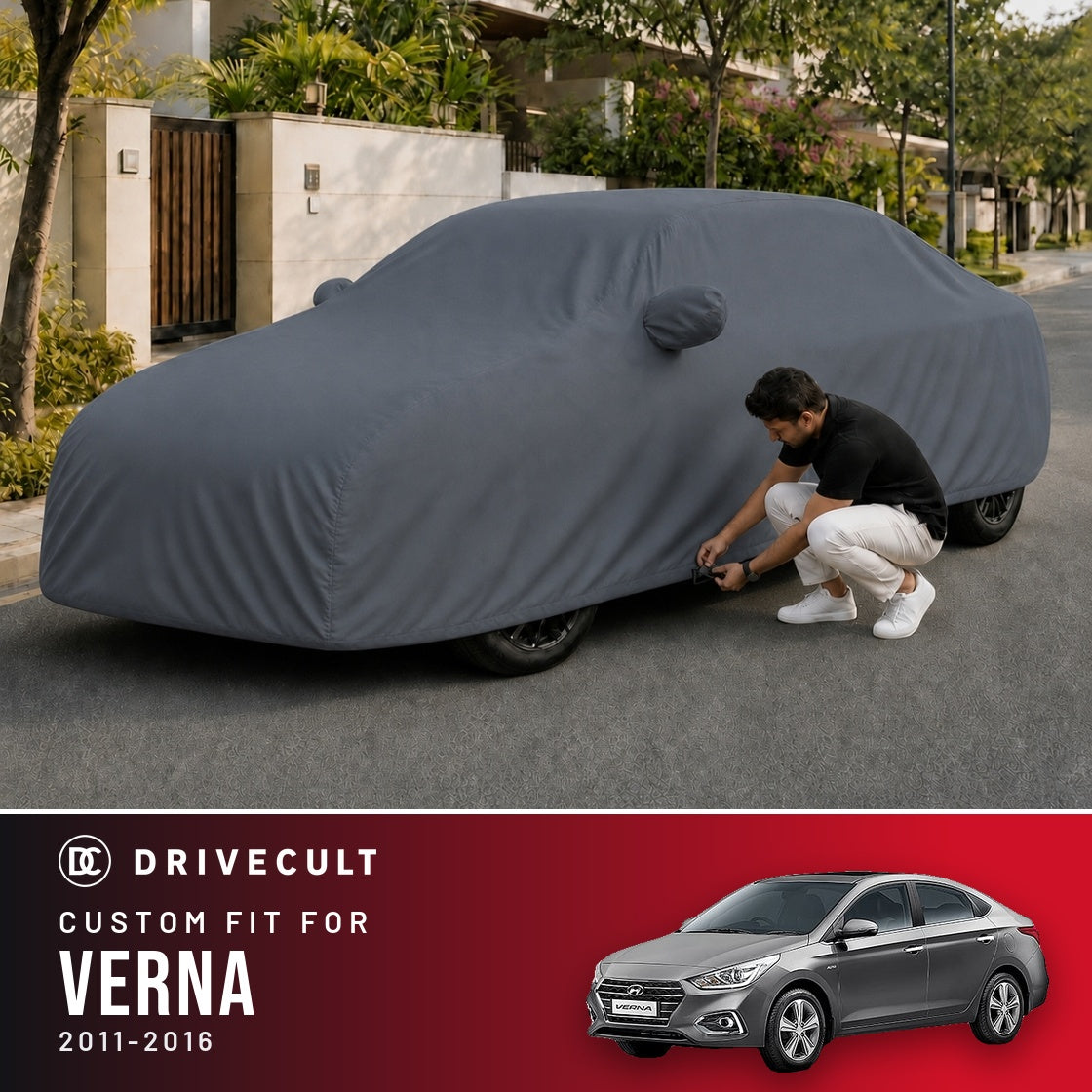Hyundai Verna 2011-2016 DriveCult Titan custom-fit waterproof car body cover
