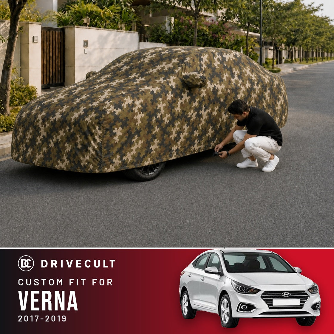 Hyundai Verna 2017-2019 DriveCult Phantom custom-fit waterproof car body cover