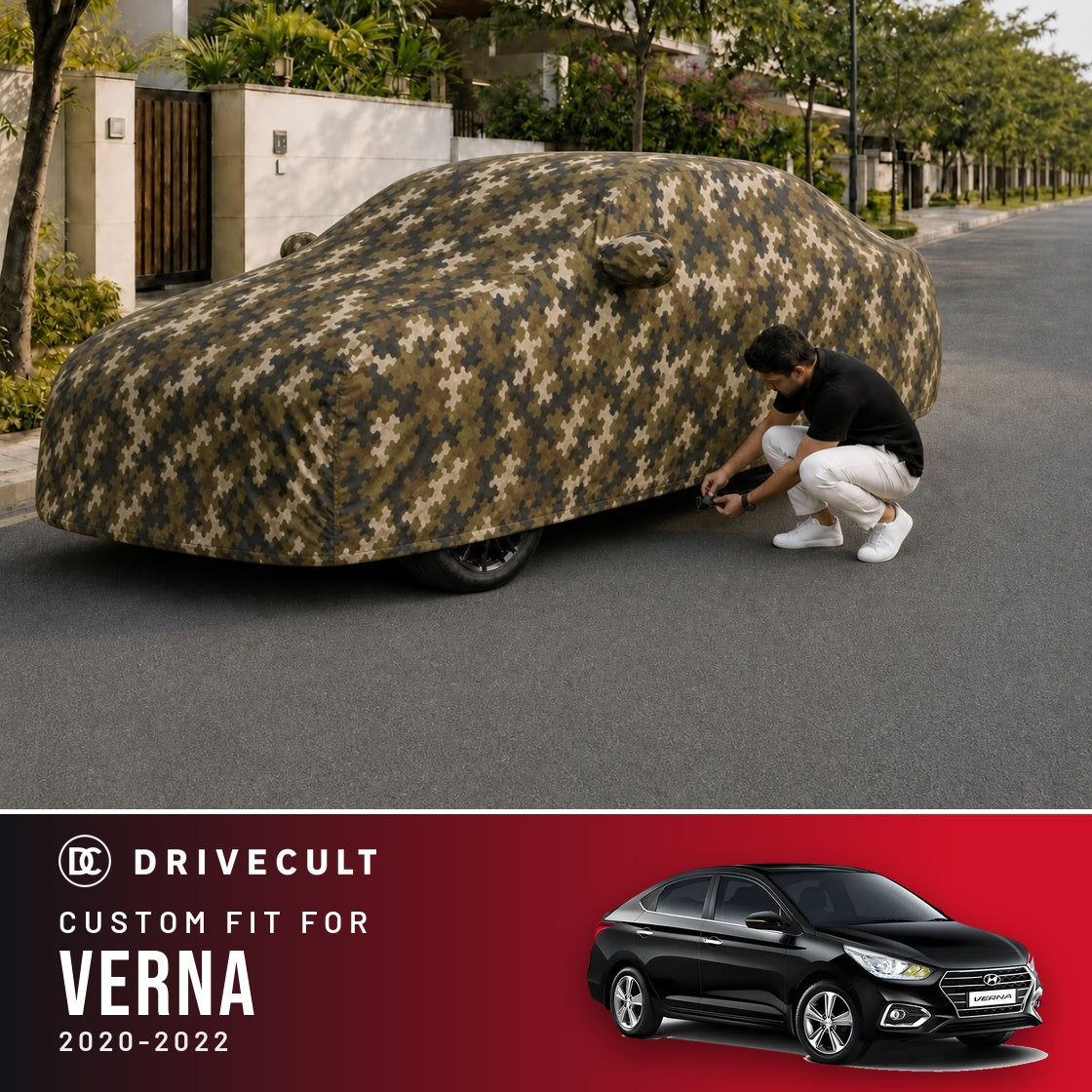Hyundai Verna 2020-2022 DriveCult Phantom custom-fit waterproof car body cover