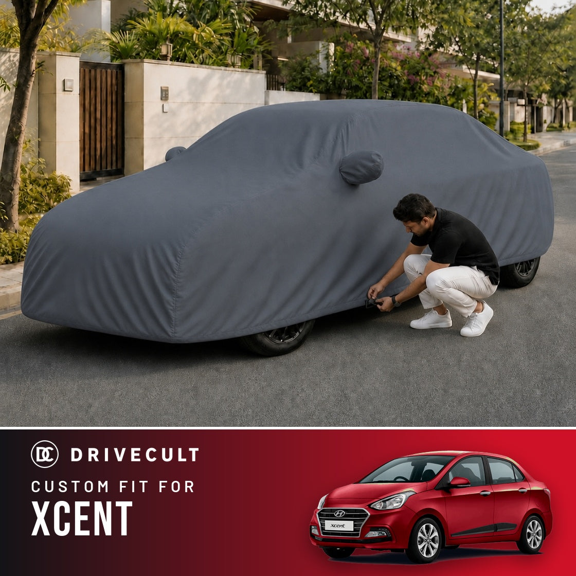 Hyundai Xcent DriveCult Titan custom-fit waterproof car body cover