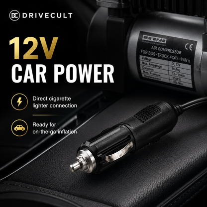 DriveCult TurboFill car air compressor with analog pressure gauge