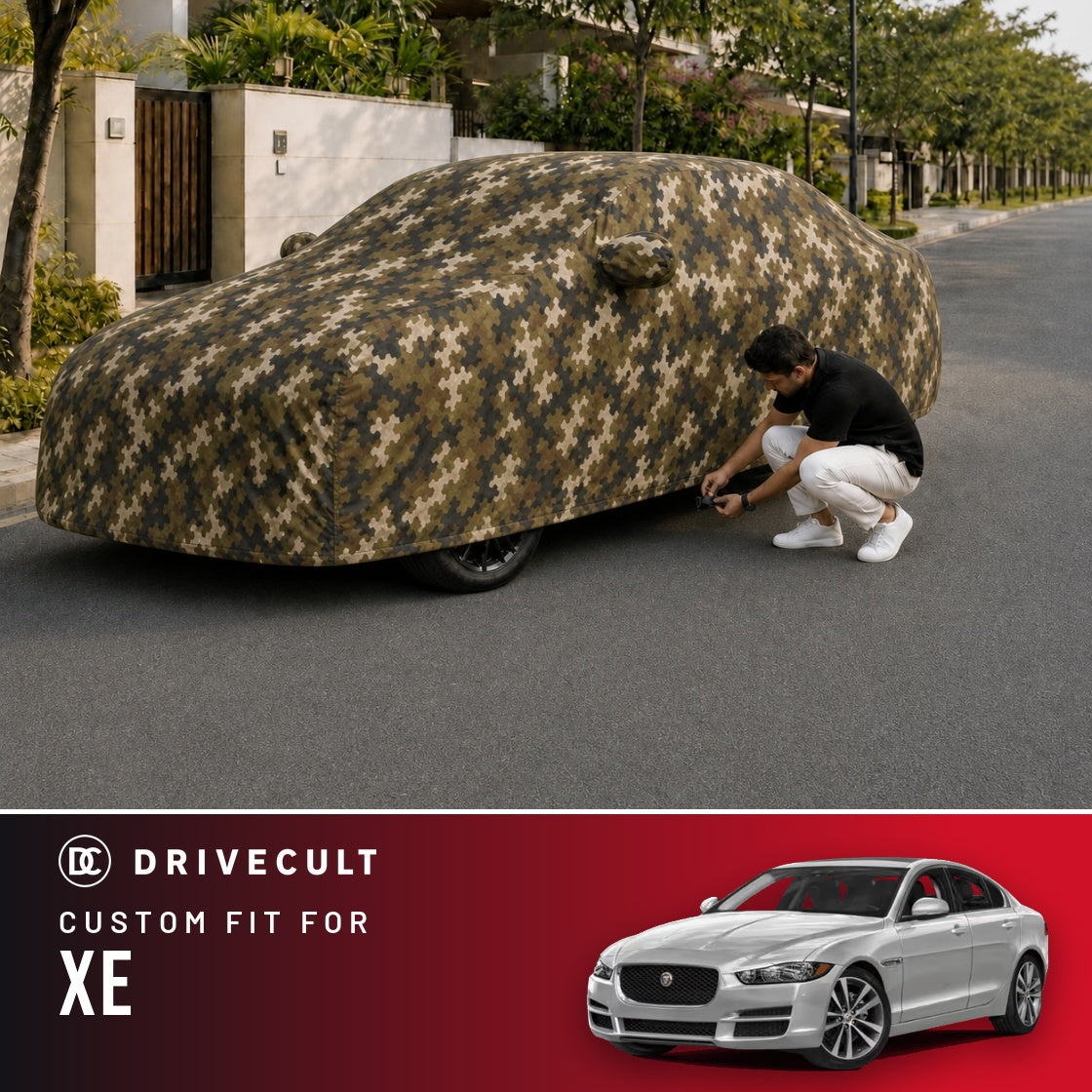Jaguar XE DriveCult Phantom custom-fit waterproof car body cover