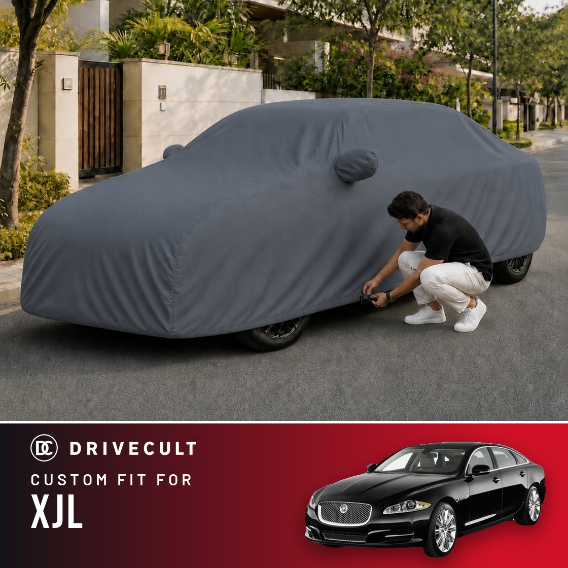 Jaguar XJL DriveCult Titan custom-fit waterproof car body cover