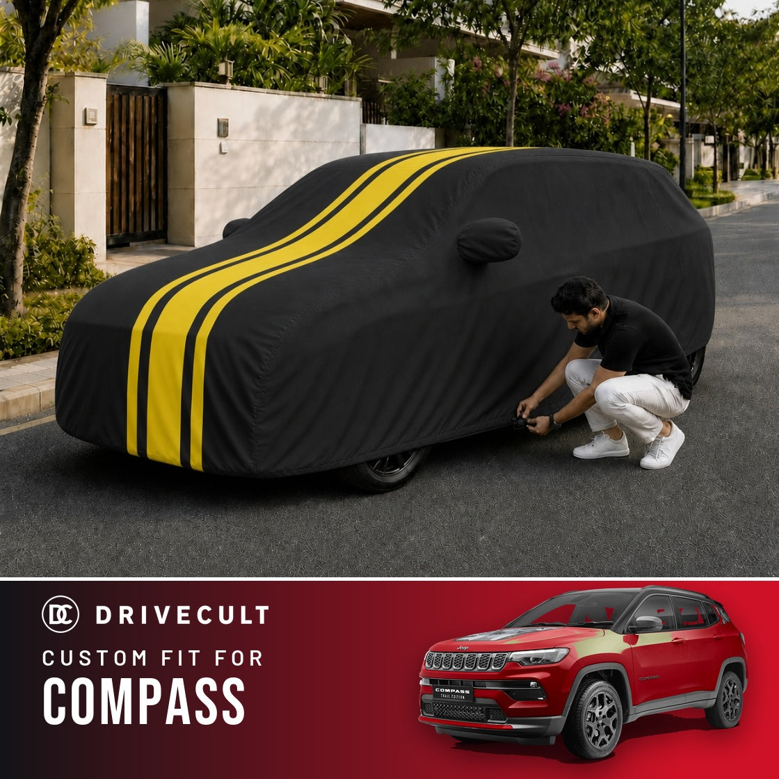 Jeep Compass DriveCult Blaze custom-fit waterproof car body cover