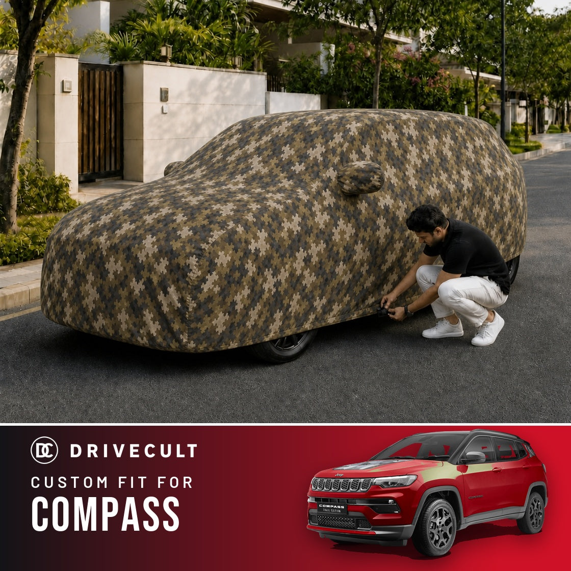 Jeep Compass DriveCult Phantom custom-fit waterproof car body cover