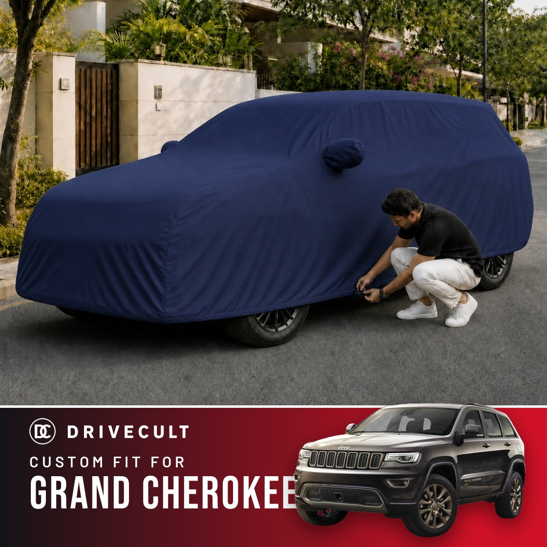 Jeep Grand Cherokee DriveCult Storm custom-fit waterproof car body cover