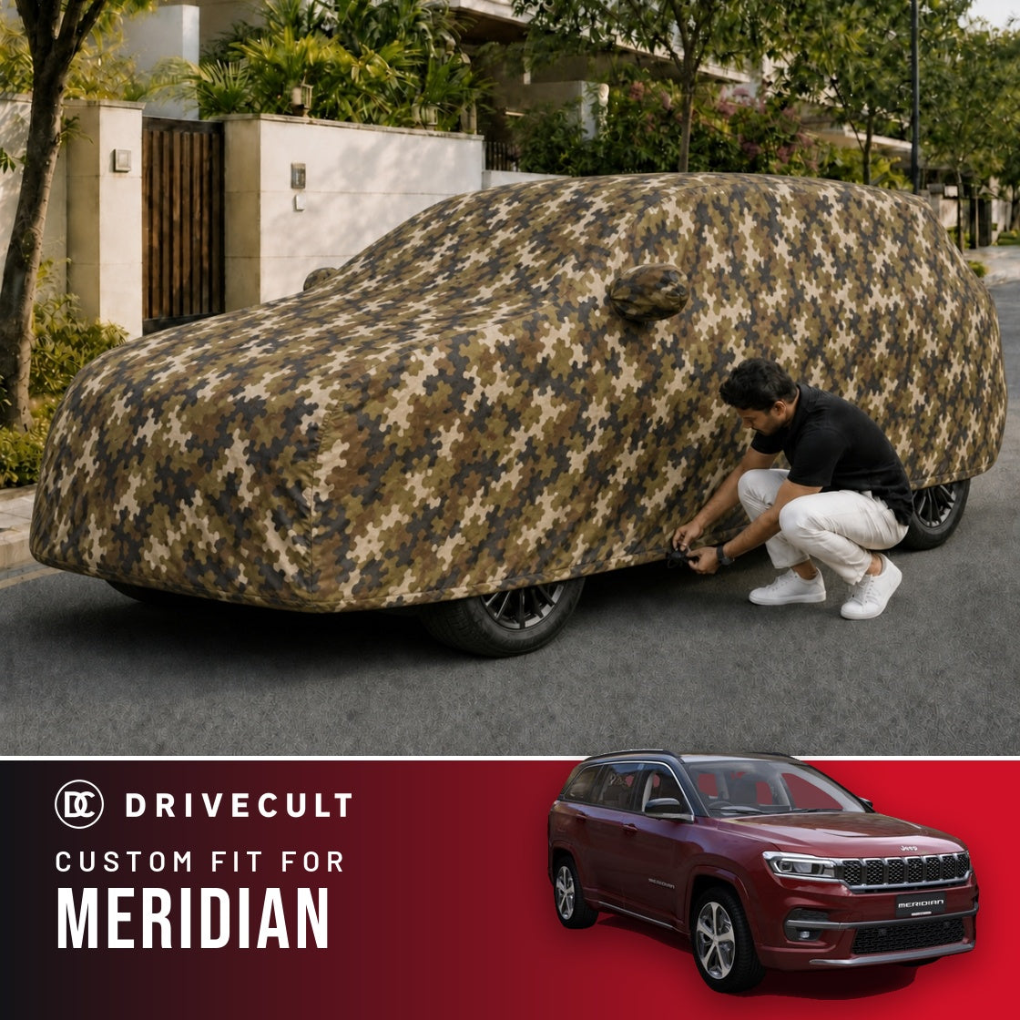 Jeep Meridian DriveCult Phantom custom-fit waterproof car body cover