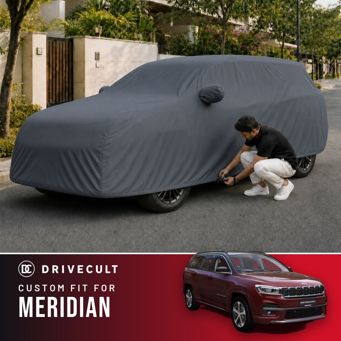 Jeep Meridian DriveCult Titan custom-fit waterproof car body cover