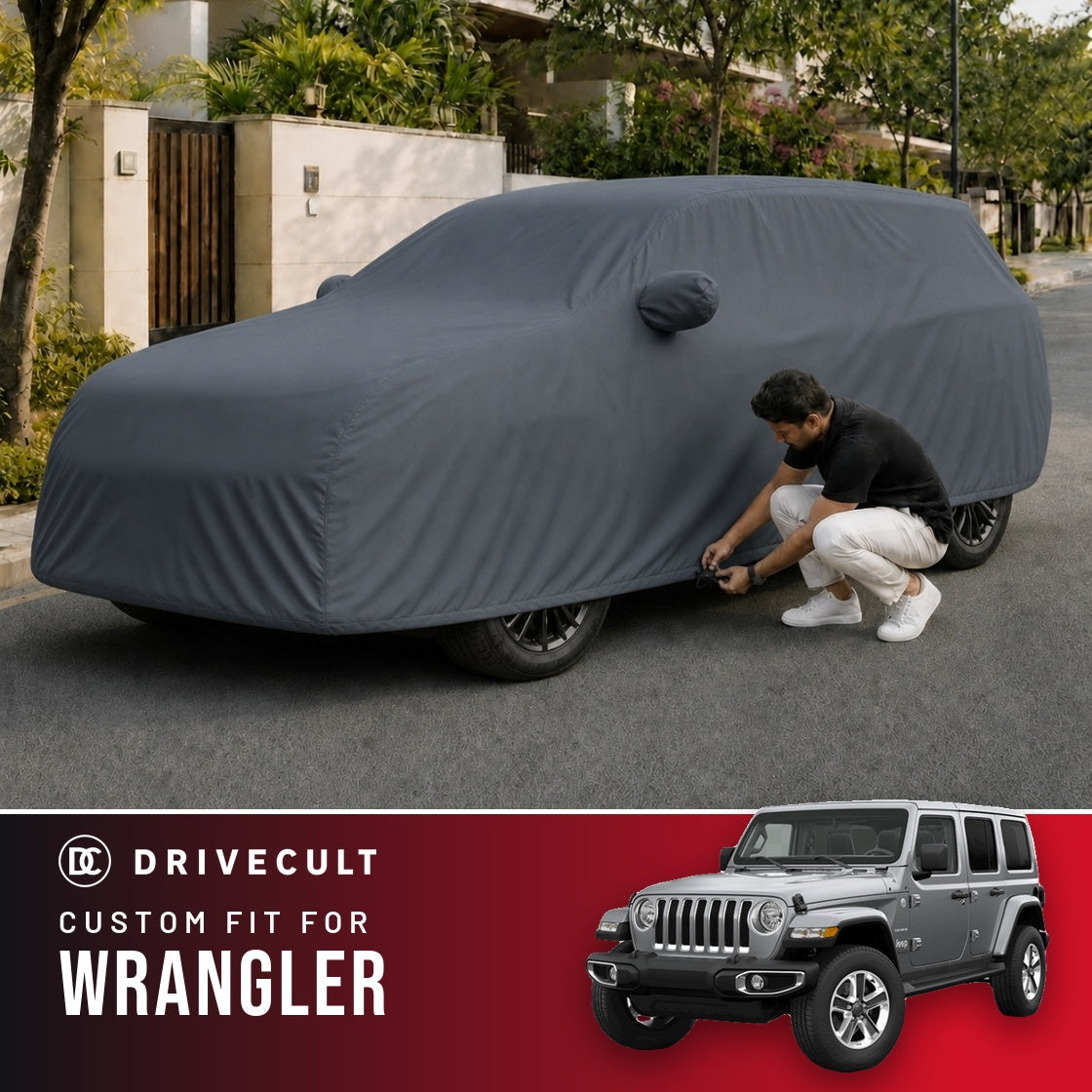 Jeep Wrangler DriveCult Titan custom-fit waterproof car body cover