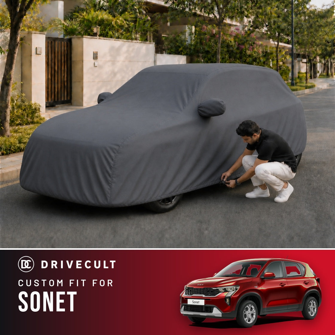 Kia Sonet DriveCult Titan custom-fit waterproof car body cover