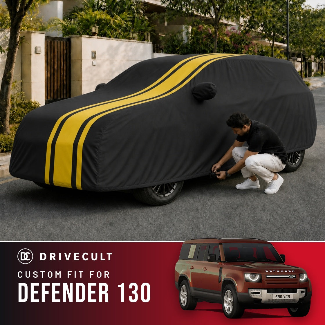 Land Rover Defender 130 DriveCult Blaze custom-fit waterproof car body cover