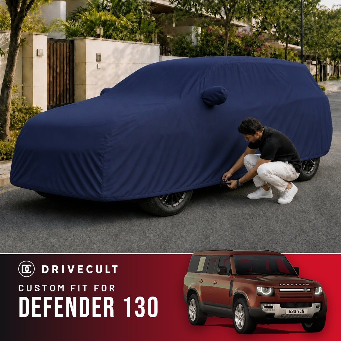 Land Rover Defender 130 DriveCult Storm custom-fit waterproof car body cover