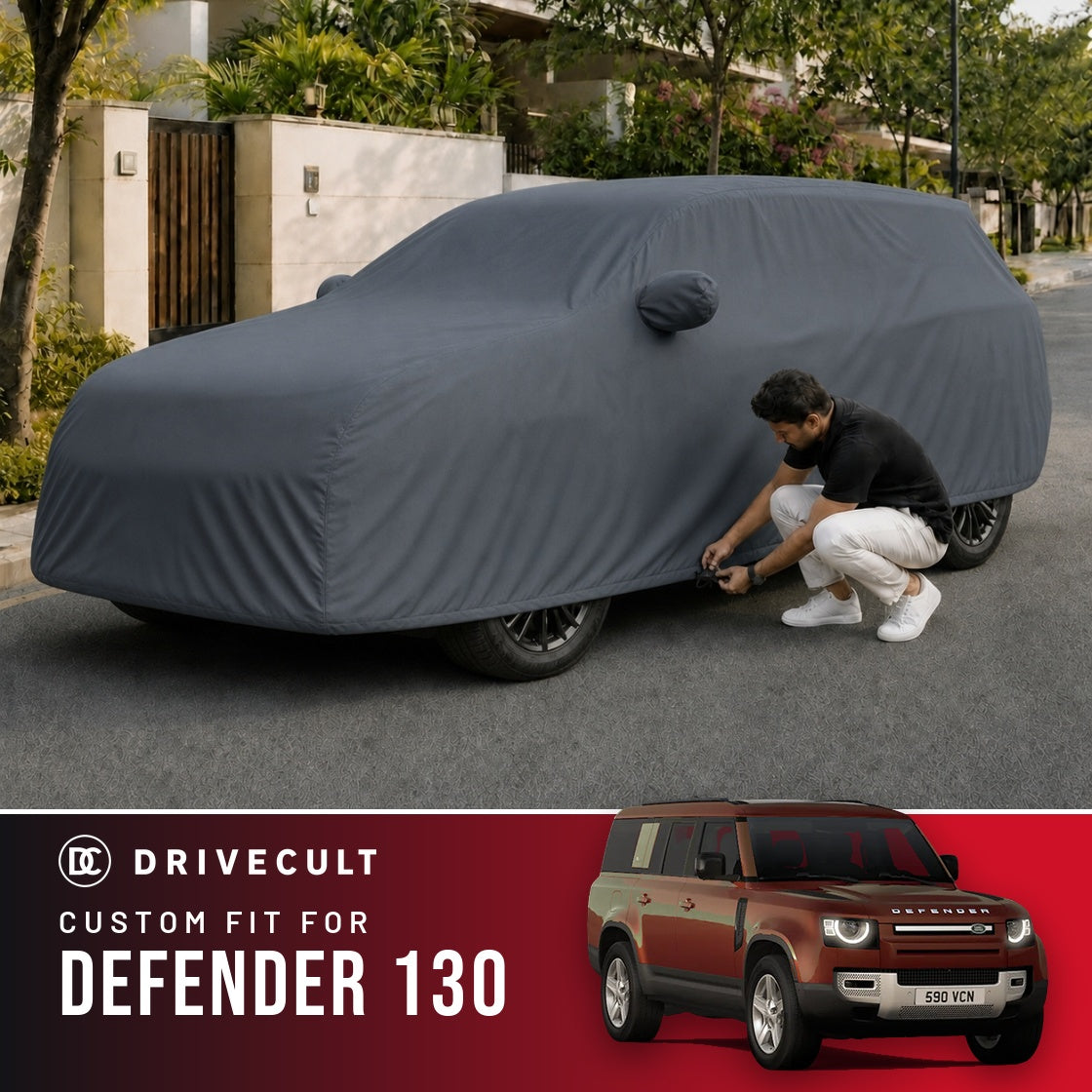 Land Rover Defender 130 DriveCult Titan custom-fit waterproof car body cover